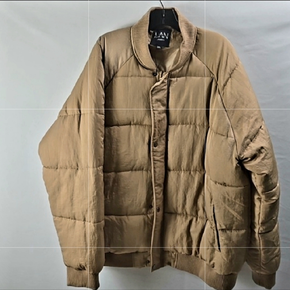BoohooMAN Mens Heavy Padded Bomber Jacket - Beige - Size 3XL‎
